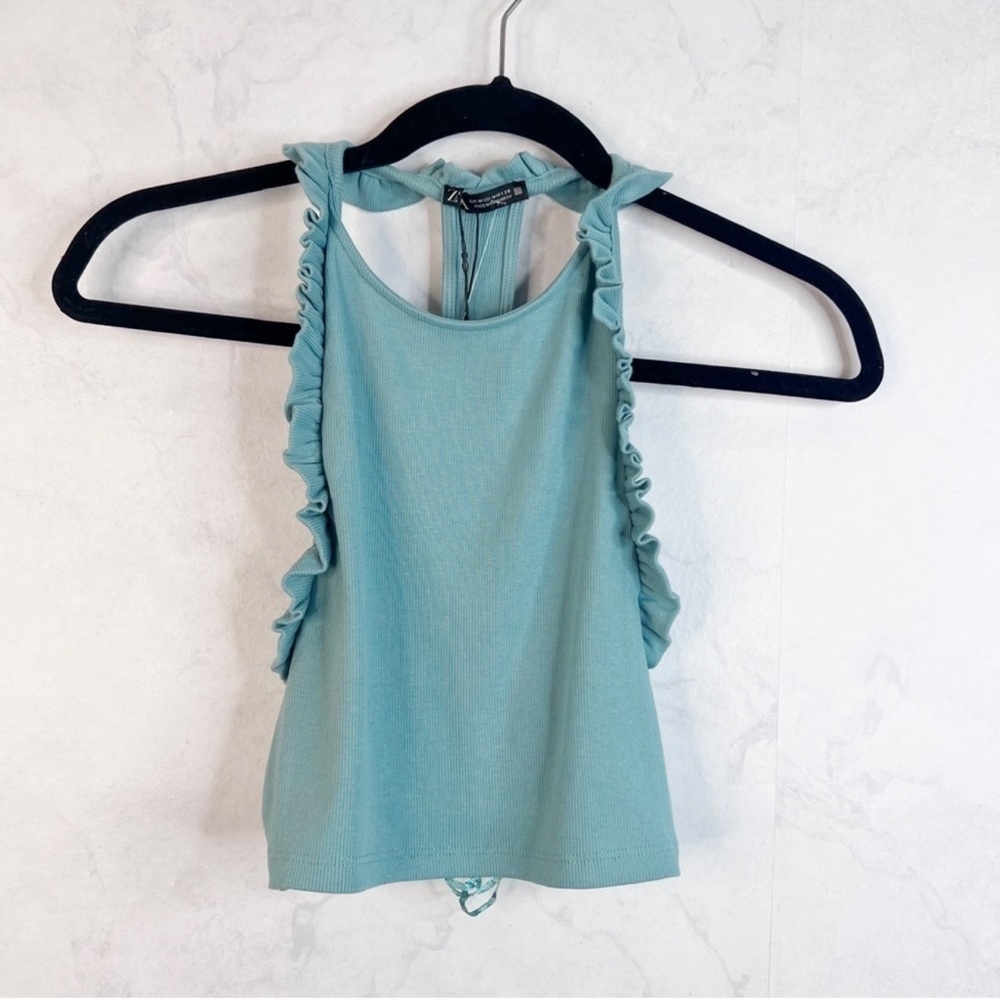 Zara Aqua Ruffle Tank Top